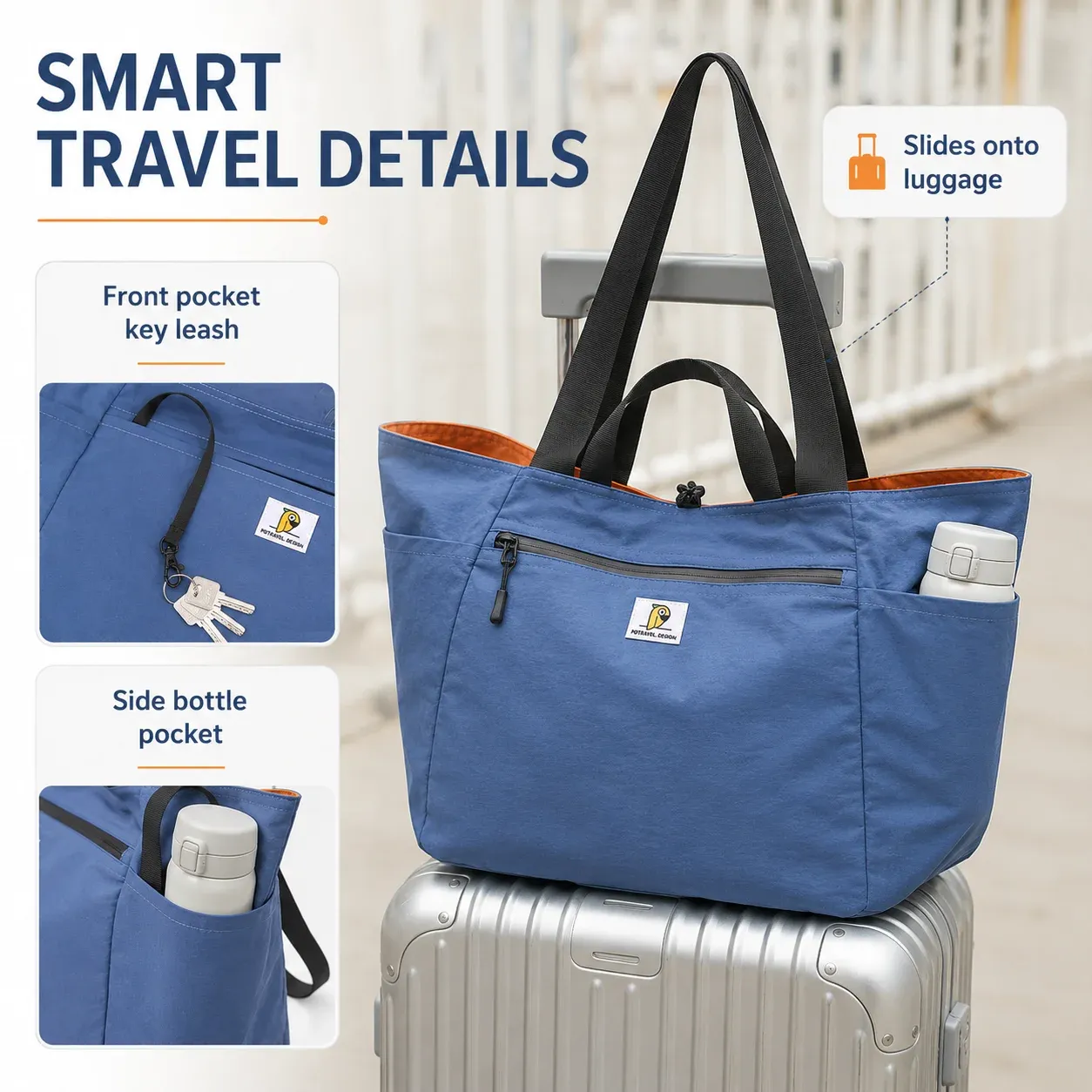 Sac fourre-tout de voyage réversible et pliable en toile, grande capacité, à bandoulière, mixte 6