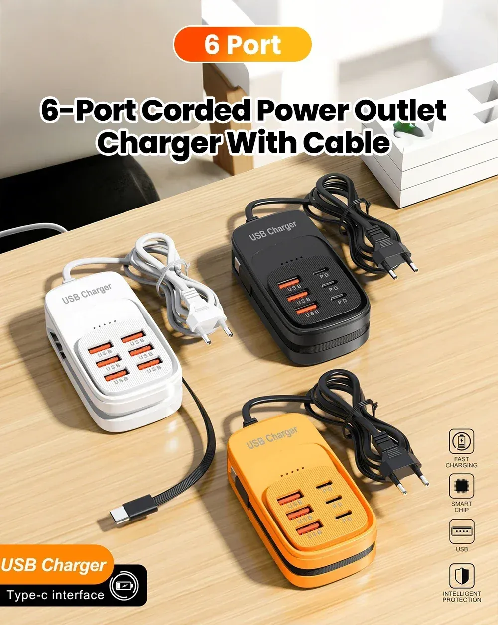 Station de charge multi-ports 6 en 1, vue d'ensemble