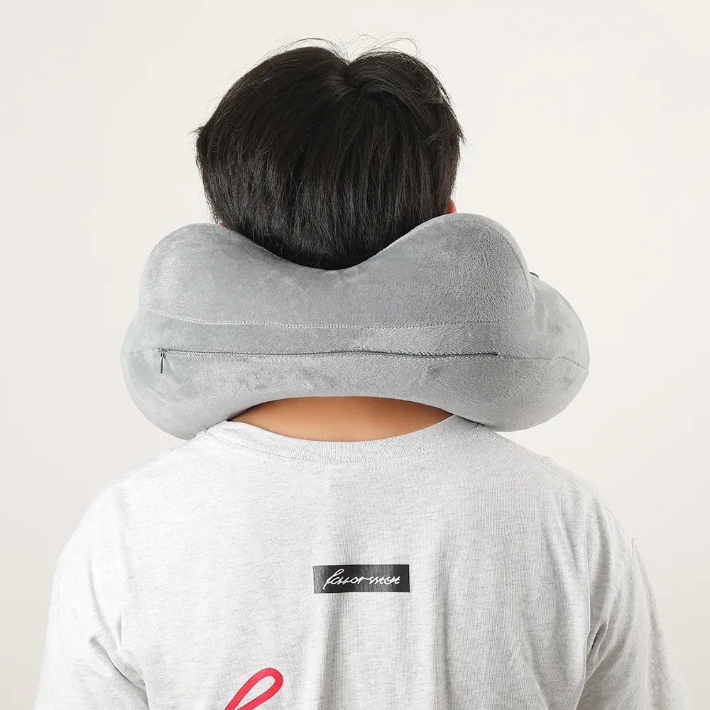 Oreiller cervical portable gonflable à pression, déhoussable et lavable, idéal pour les voyages en plein air, les déplacements professionnels et le camping, 1 pièce 3