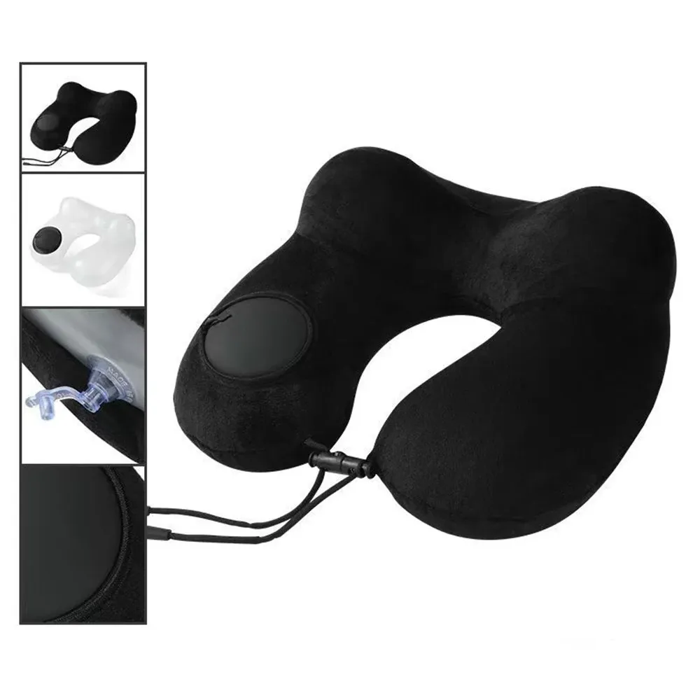 Oreiller cervical portable gonflable à pression, déhoussable et lavable, idéal pour les voyages en plein air, les déplacements professionnels et le camping, 1 pièce 4