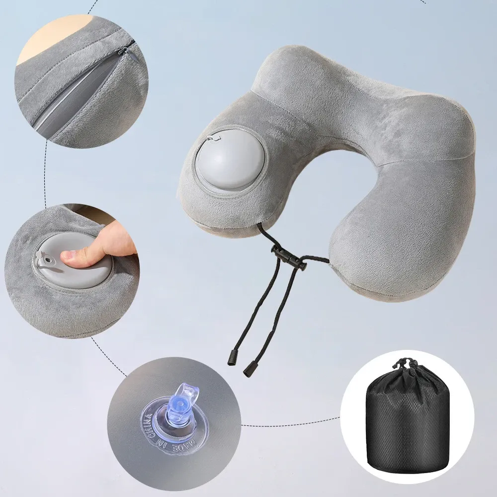 Oreiller cervical portable gonflable à pression, déhoussable et lavable, idéal pour les voyages en plein air, les déplacements professionnels et le camping, 1 pièce 6
