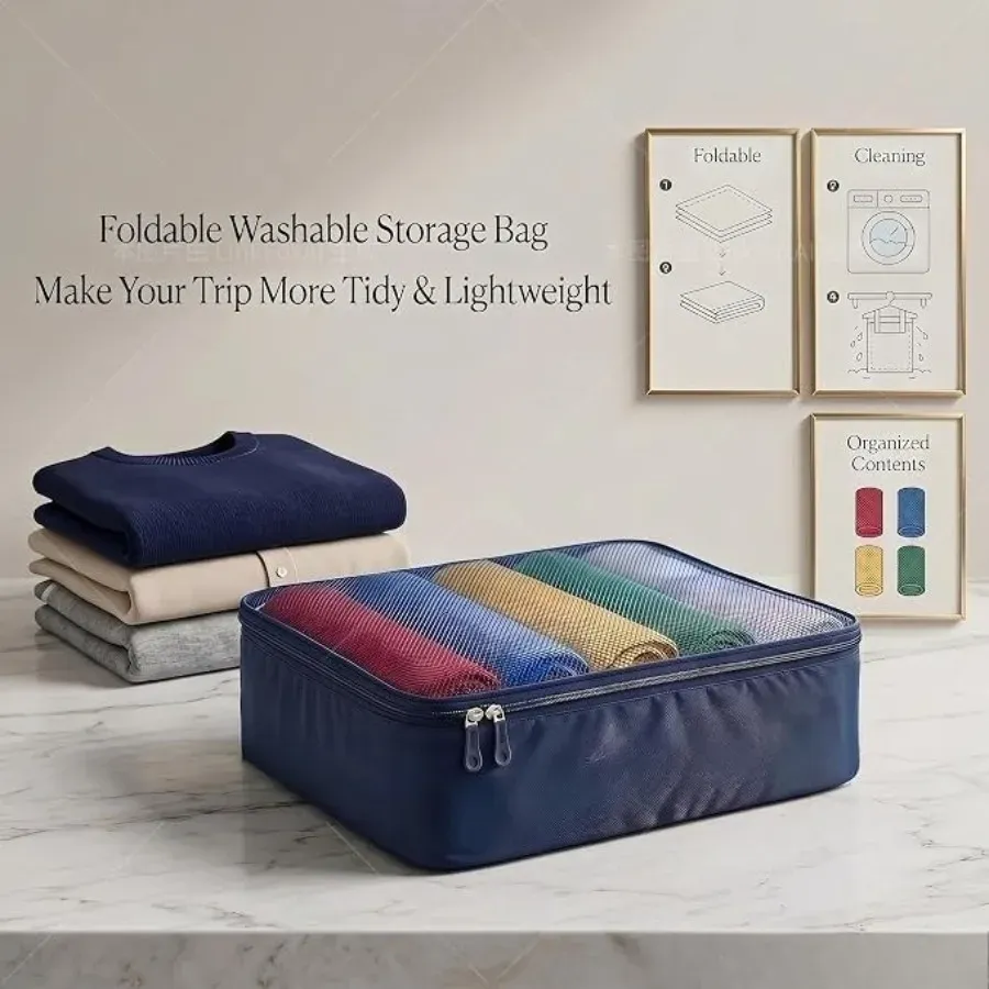 1/2/4/6 pièces, cubes de rangement pliables 40 × 30 × 12 cm, organisateurs de bagages pour voyage, légers, transparents, avec design en maille respirante 3
