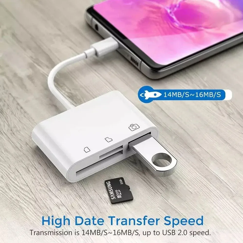 Adaptateur OTG USB-C 3 en 1 avec lecteur de cartes TF/SD pour smartphone 4