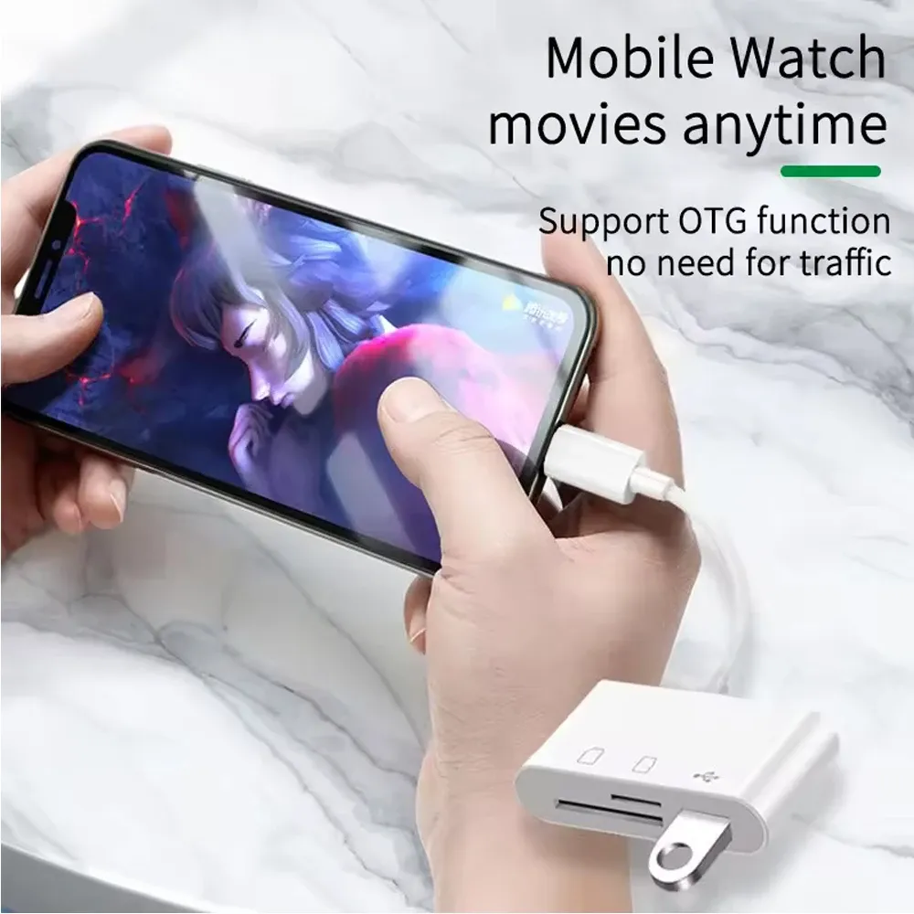 Adaptateur OTG USB-C 3 en 1 avec lecteur de cartes TF/SD pour smartphone 5