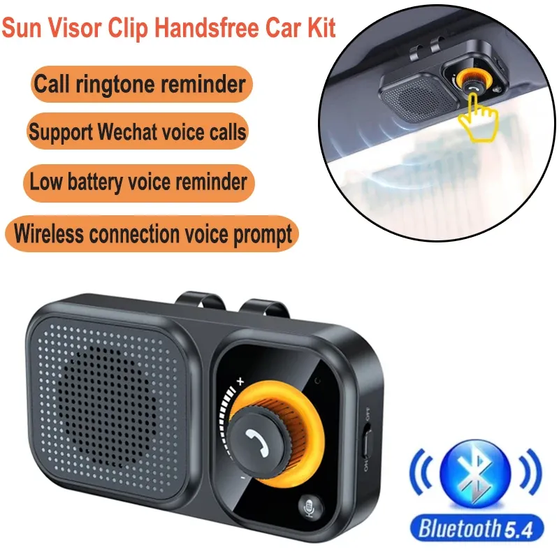 Haut-parleur Bluetooth 5.4 pour voiture avec kit mains libres, clip pare-soleil et lumière ambiante