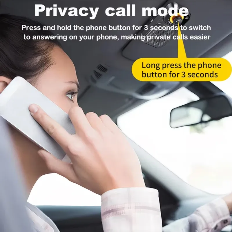 Haut-parleur Bluetooth 5.4 pour voiture avec kit mains libres, clip pare-soleil et lumière ambiante 3