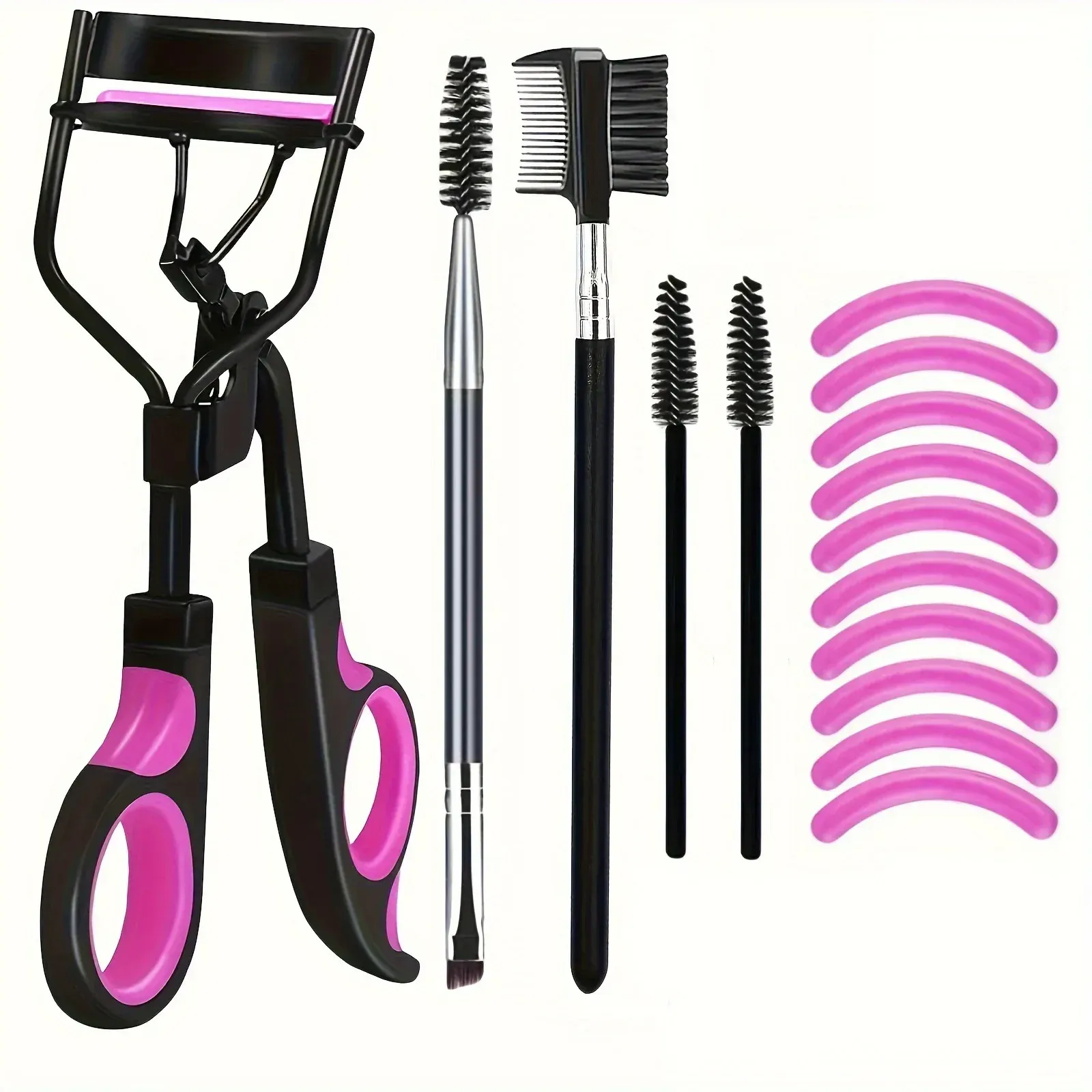 Kit de bigoudis pour cils, brosses et peigne séparateur, outil de maquillage avec coussinets en silicone 9