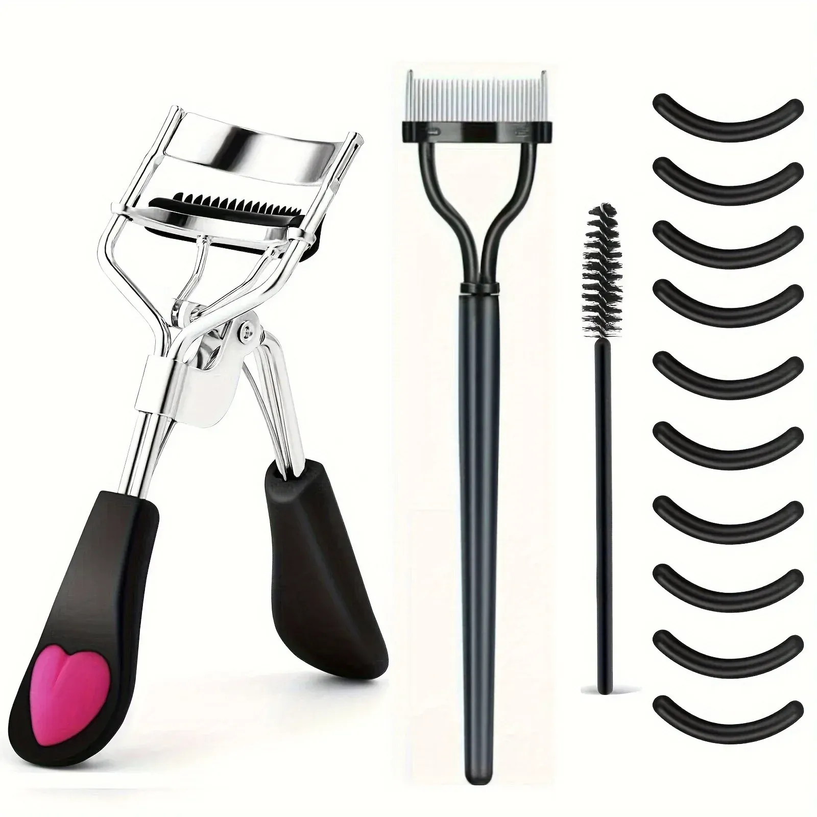 Kit de bigoudis pour cils, brosses et peigne séparateur, outil de maquillage avec coussinets en silicone 8
