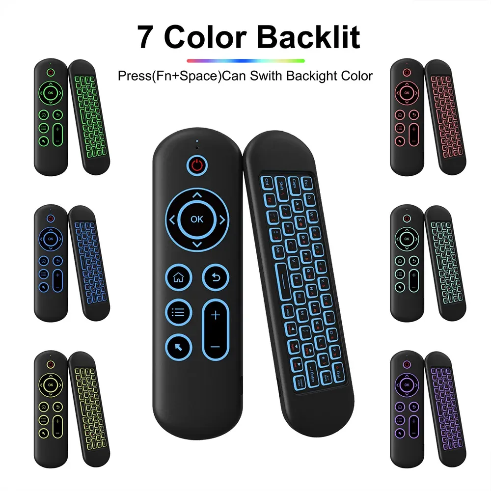 MRSVI Air Mouse télécommande M5 sans fil 2.4G et Bluetooth avec clavier, gyroscope rétroéclairé 7 couleurs pour Smart Android TV Box et PC 3