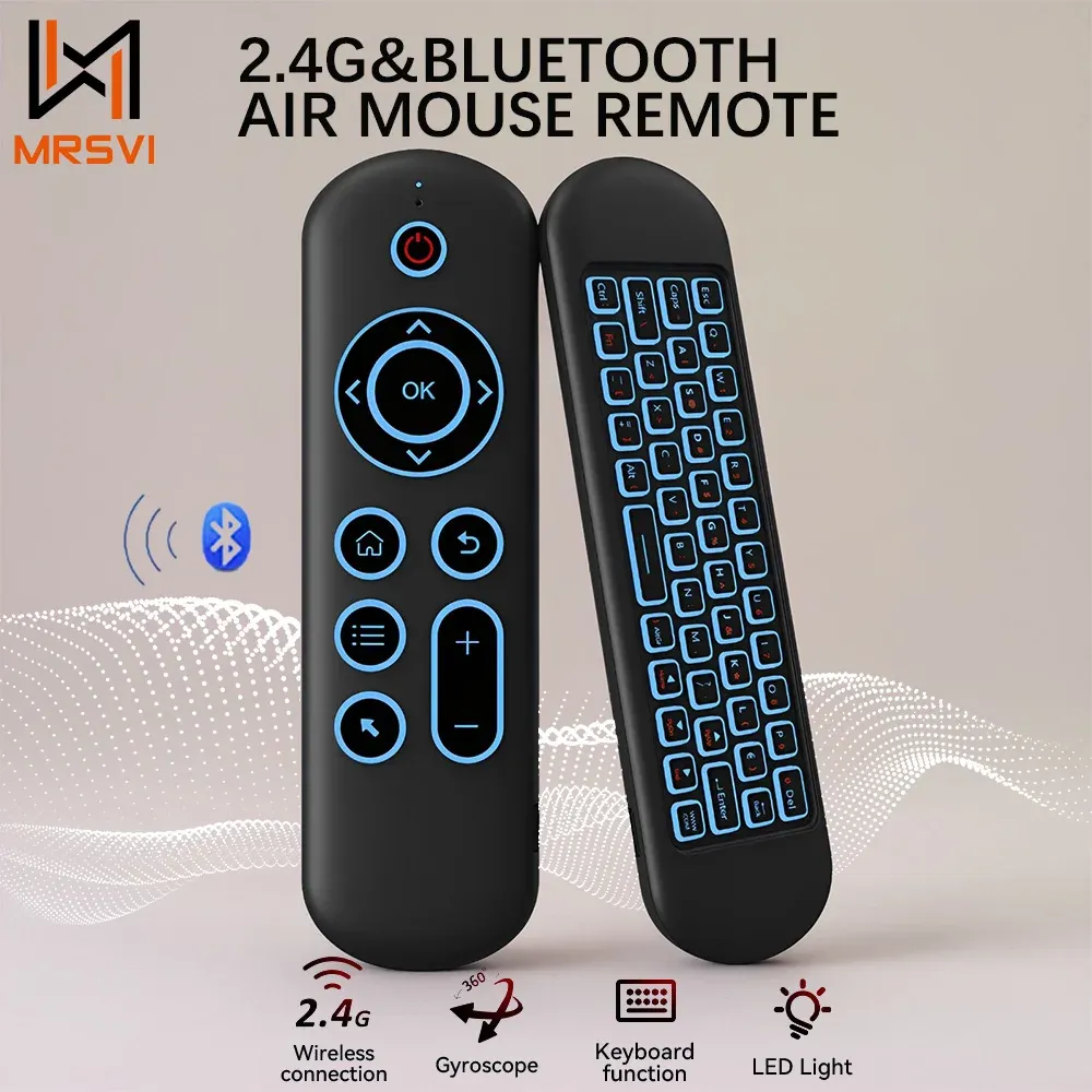 MRSVI Air Mouse télécommande M5 sans fil 2.4G et Bluetooth avec clavier, gyroscope rétroéclairé 7 couleurs pour Smart Android TV Box et PC