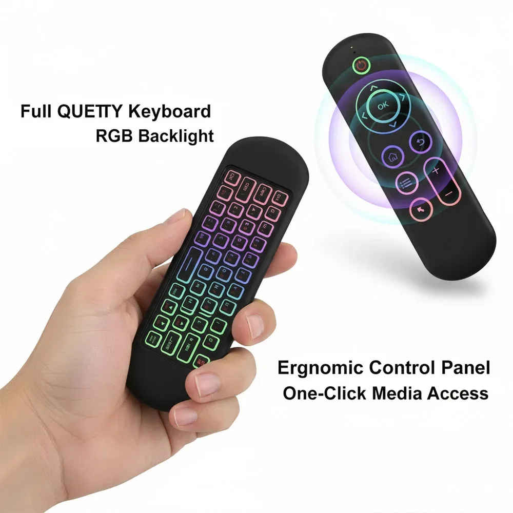 MRSVI Air Mouse télécommande M5 sans fil 2.4G et Bluetooth avec clavier, gyroscope rétroéclairé 7 couleurs pour Smart Android TV Box et PC 4
