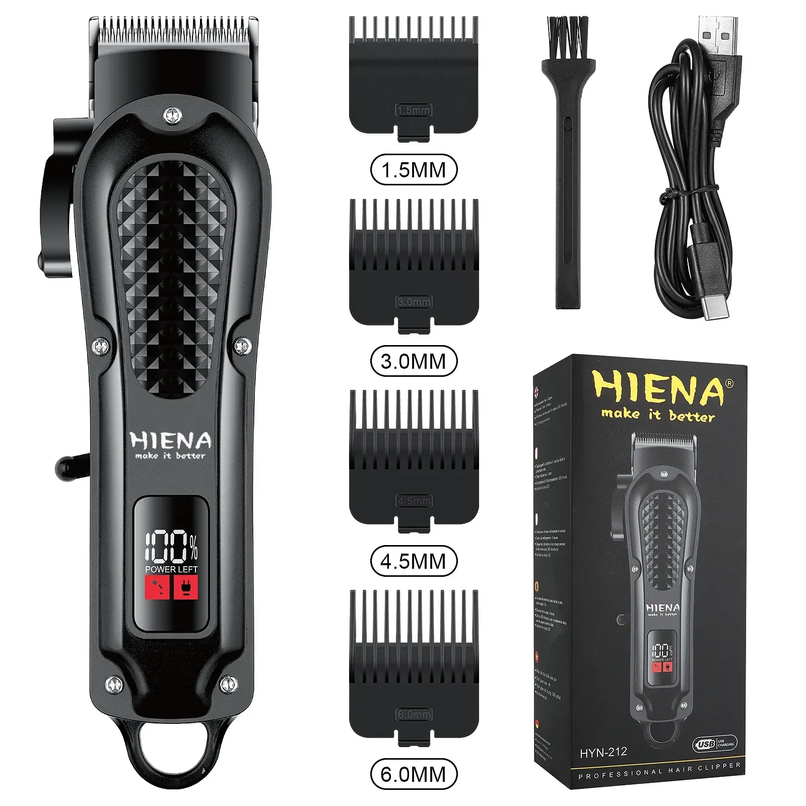 Tondeuse à cheveux électrique Hiena HYN-212 sans fil rechargeable USB, tondeuse à barbe pour hommes, outil de coupe - Image 1