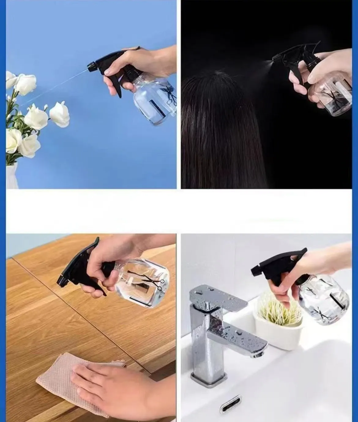 Vaporisateur d'eau en plastique pour cheveux, flacon transparent pour la coiffure, le maquillage et le salon de coiffure, idéal en voyage