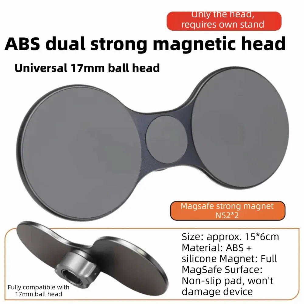 Support de téléphone magnétique double tête pour voiture, réglable, avec rotule sphérique 17 mm, support de navigation durable à double position 7