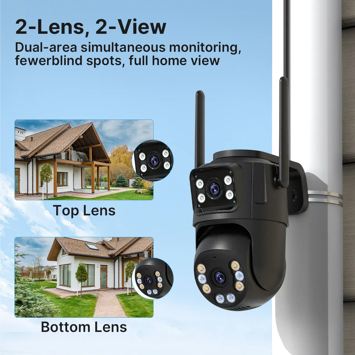 Caméra PTZ Wi-Fi extérieure 4K 8MP à double objectif et double écran, suivi automatique IA, caméra IP CCTV avec audio, vidéosurveillance P2P compatible iCSee 3