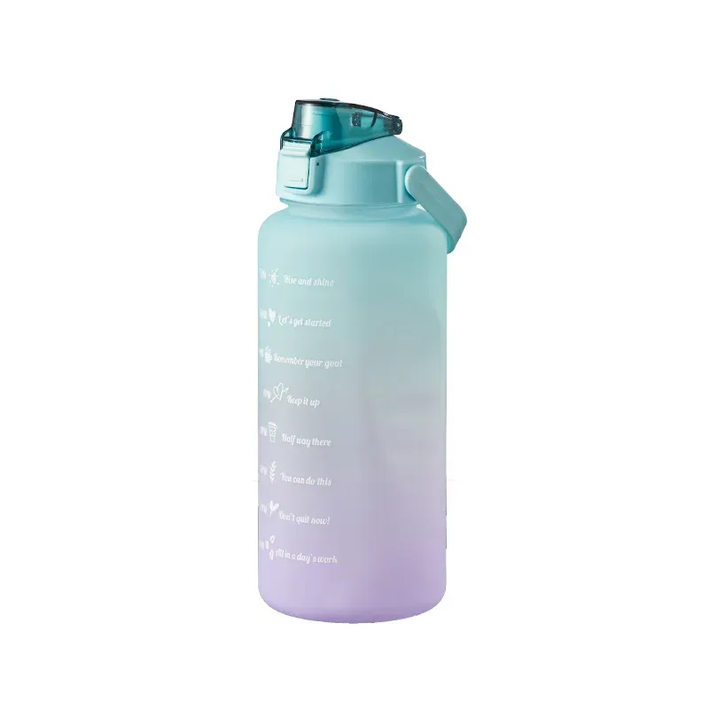 Bouteille d'eau 2 L avec paille, grande capacité, pour le sport et les voyages, gourde portable avec marqueur de temps 8