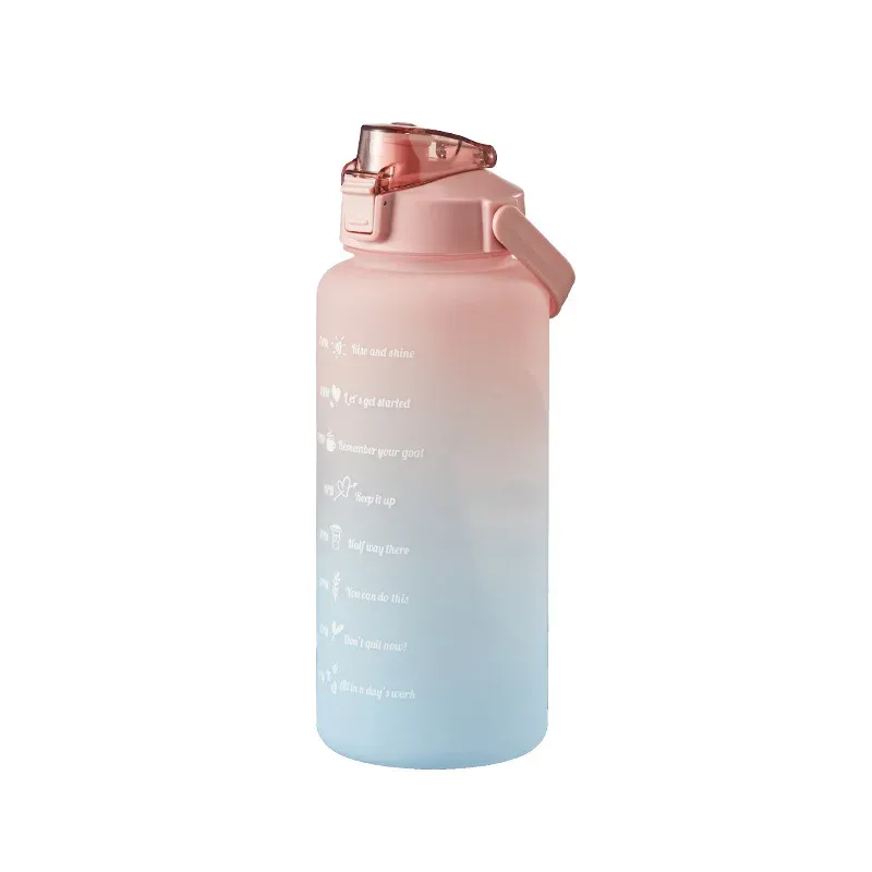 Bouteille d'eau 2 L avec paille, grande capacité, pour le sport et les voyages, gourde portable avec marqueur de temps 10