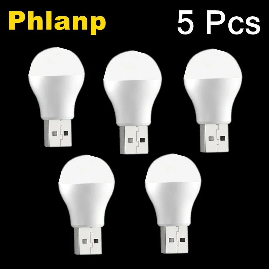 Lot de 5 mini lampes LED USB de lecture pour livre, camping, batterie externe et ordinateur portable - Image 1