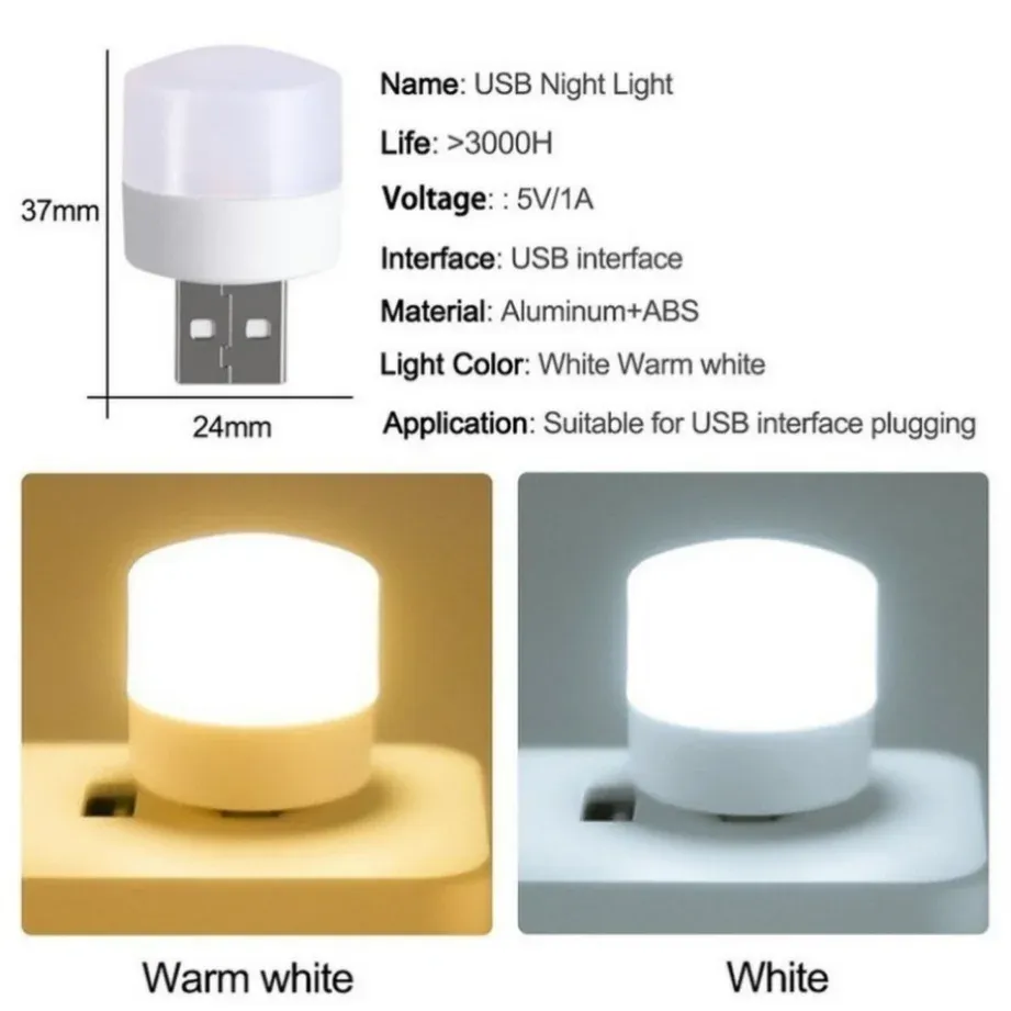 Lot de 5 mini lampes LED USB de lecture pour livre, camping, batterie externe et ordinateur portable 5
