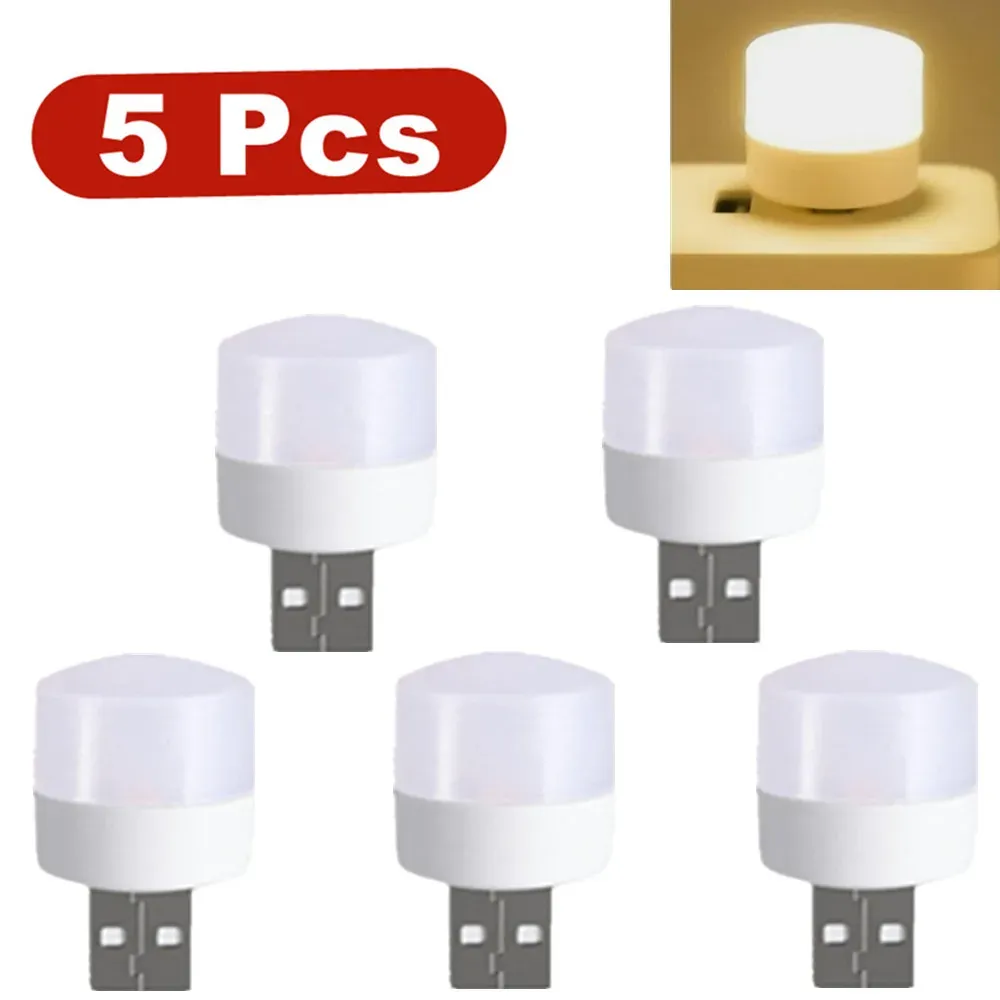 Lot de 5 mini lampes LED USB de lecture pour livre, camping, batterie externe et ordinateur portable 7