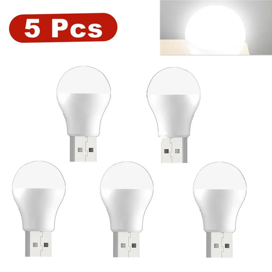 Lot de 5 mini lampes LED USB de lecture pour livre, camping, batterie externe et ordinateur portable 10