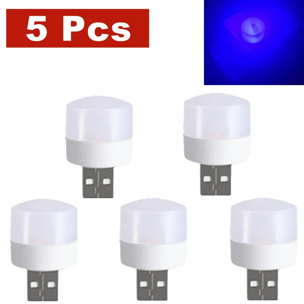Lot de 5 mini lampes LED USB de lecture pour livre, camping, batterie externe et ordinateur portable 12