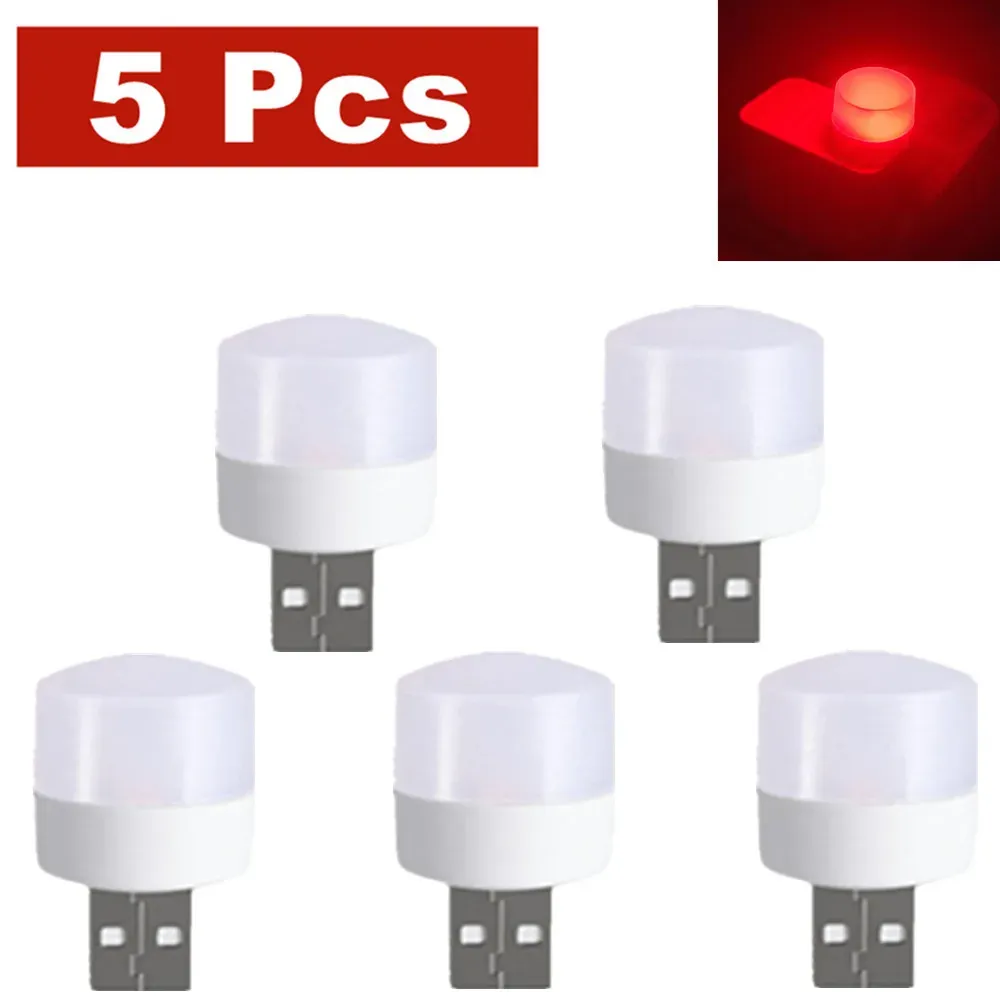 Lot de 5 mini lampes LED USB de lecture pour livre, camping, batterie externe et ordinateur portable 15