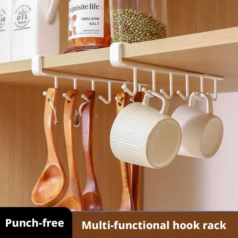 Support suspendu sous armoire à 6 crochets pour tasses, ustensiles de cuisine et vêtements 3