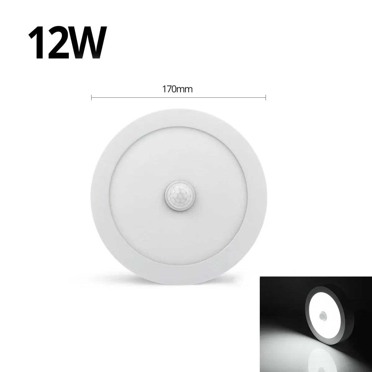 Plafonnier LED 6W/12W/18W avec détecteur de mouvement PIR pour couloir, chambre et toilettes, 85-265V 8