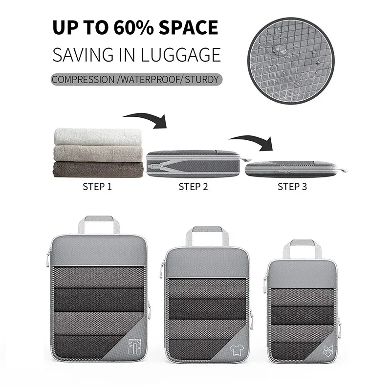 Lot de 5 cubes de rangement compressibles avec pochette à chaussures pour voyage, organisateur de bagages en maille transparente 4