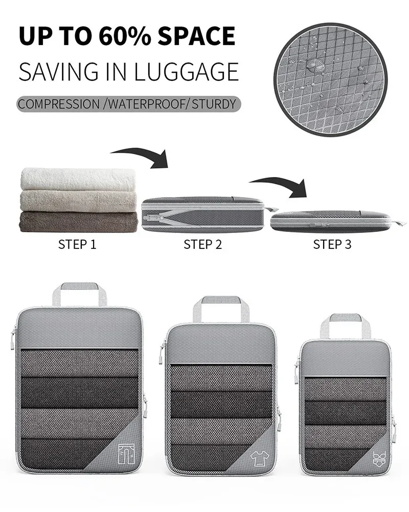 Lot de 5 cubes de rangement compressibles pour voyage
