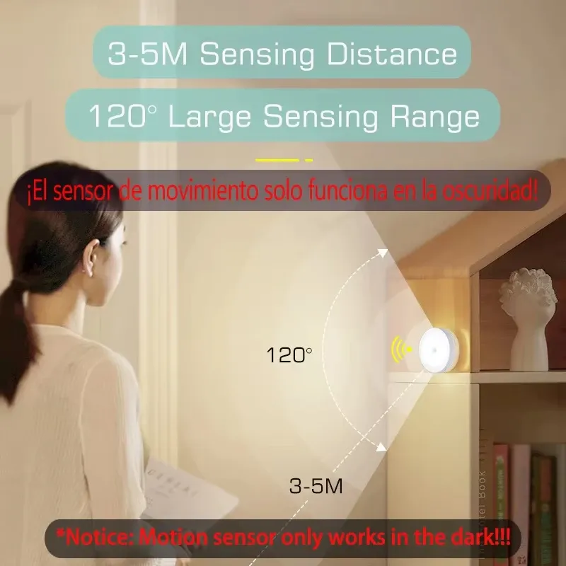 Veilleuse LED à détecteur de mouvement rechargeable par USB, idéale pour la cuisine, la chambre, l'escalier et le couloir 2