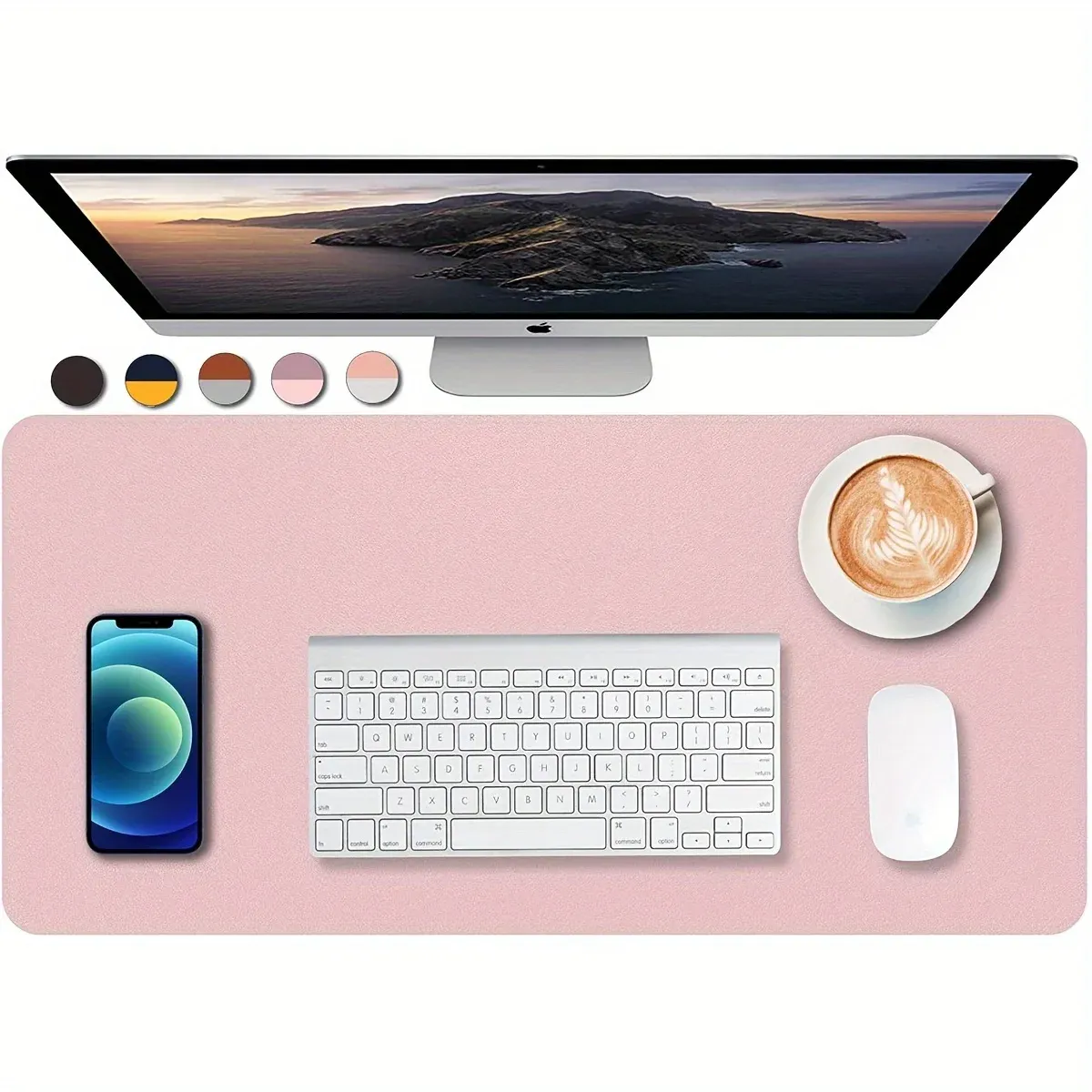 Tapis de bureau imperméable en similicuir, grand format, antidérapant, coloris uni, pour souris et clavier, 1 pièce 2