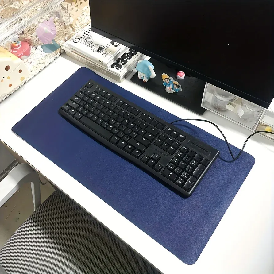 Tapis de bureau imperméable en similicuir, grand format, antidérapant, coloris uni, pour souris et clavier, 1 pièce 7
