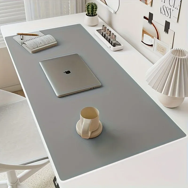 Tapis de bureau imperméable en similicuir, grand format, antidérapant, coloris uni, pour souris et clavier, 1 pièce 9