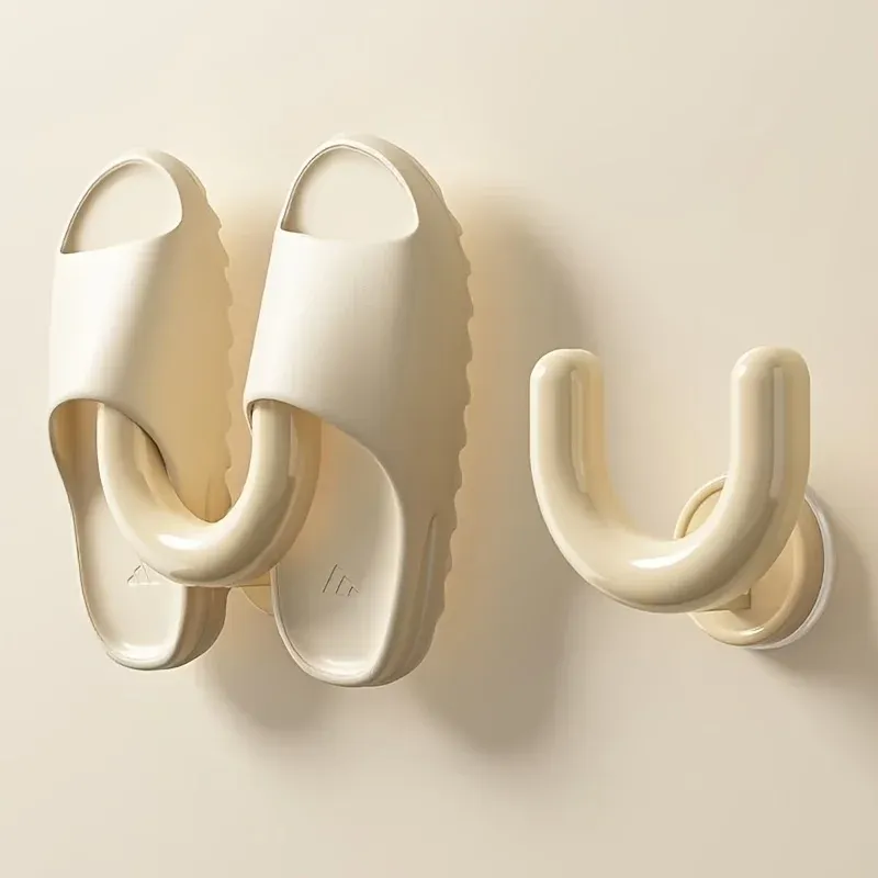 Support à ventouse pour chaussures, organisateur mural de pantoufles pour salle de bain et douche, crochet pratique pour pantoufles, noir et blanc 2