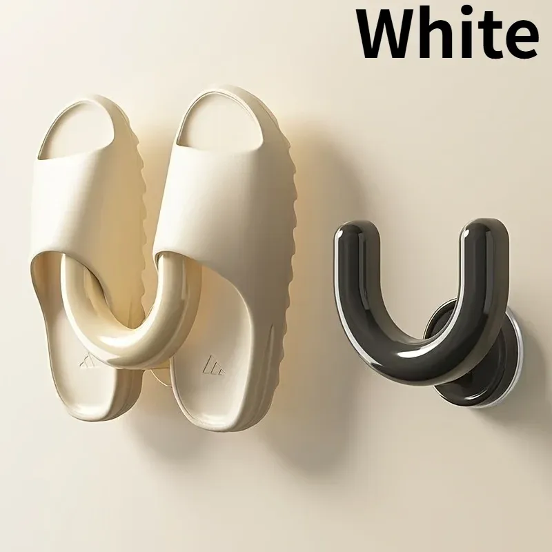 Support à ventouse pour chaussures, organisateur mural de pantoufles pour salle de bain et douche, crochet pratique pour pantoufles, noir et blanc 7