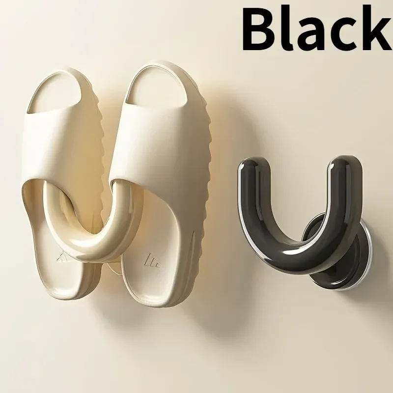 Support à ventouse pour chaussures, organisateur mural de pantoufles pour salle de bain et douche, crochet pratique pour pantoufles, noir et blanc 8