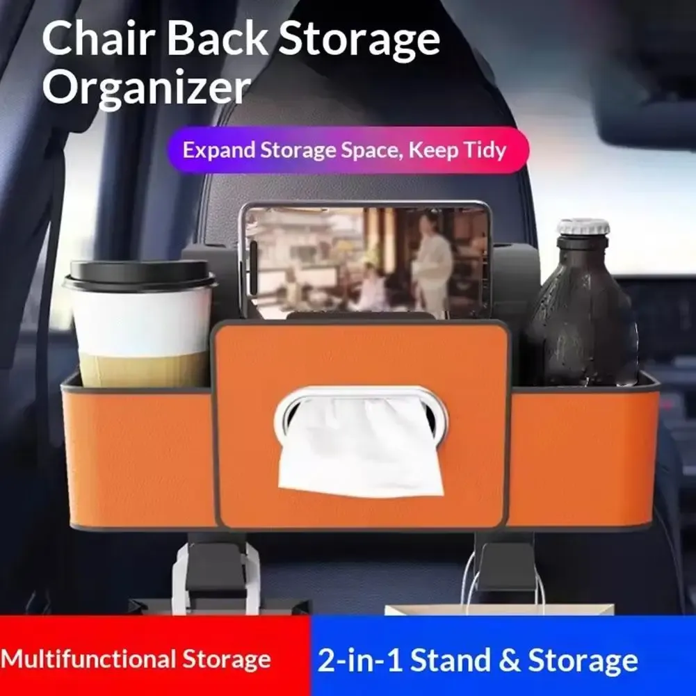 Organisateur de siège auto en ABS avec porte-mouchoirs et double rangement pour collations et boissons 4