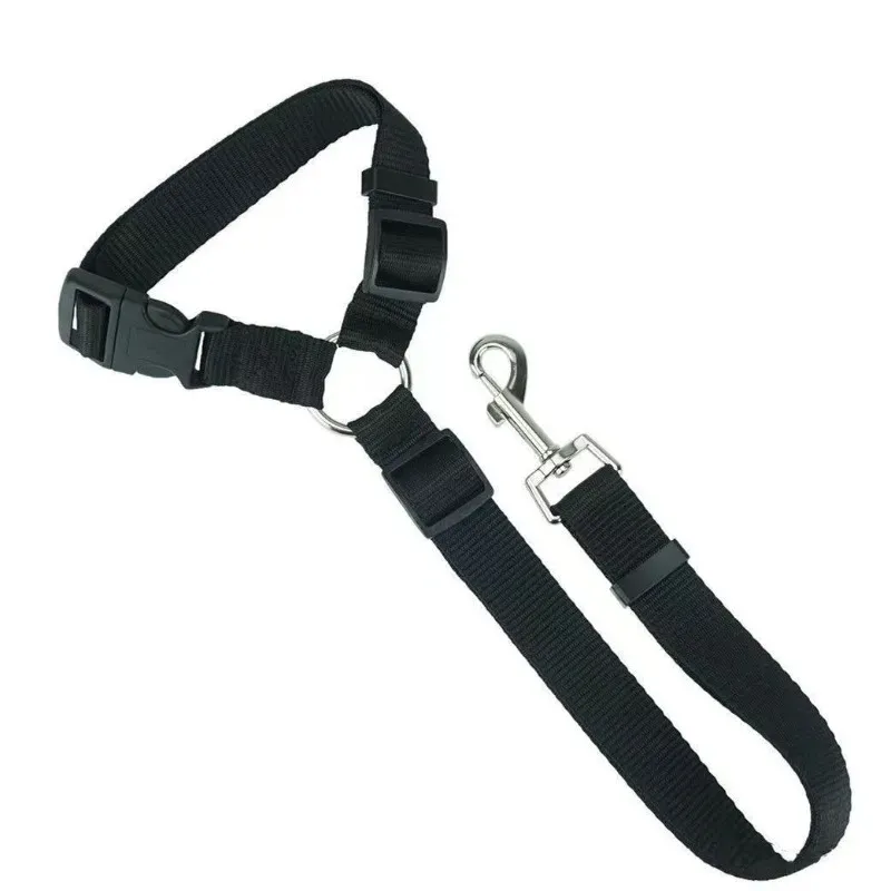 Ceinture de sécurité 2 en 1 pour voiture en nylon, unie, avec laisse en plomb, harnais réglable pour chien et collier pour animaux de compagnie 3