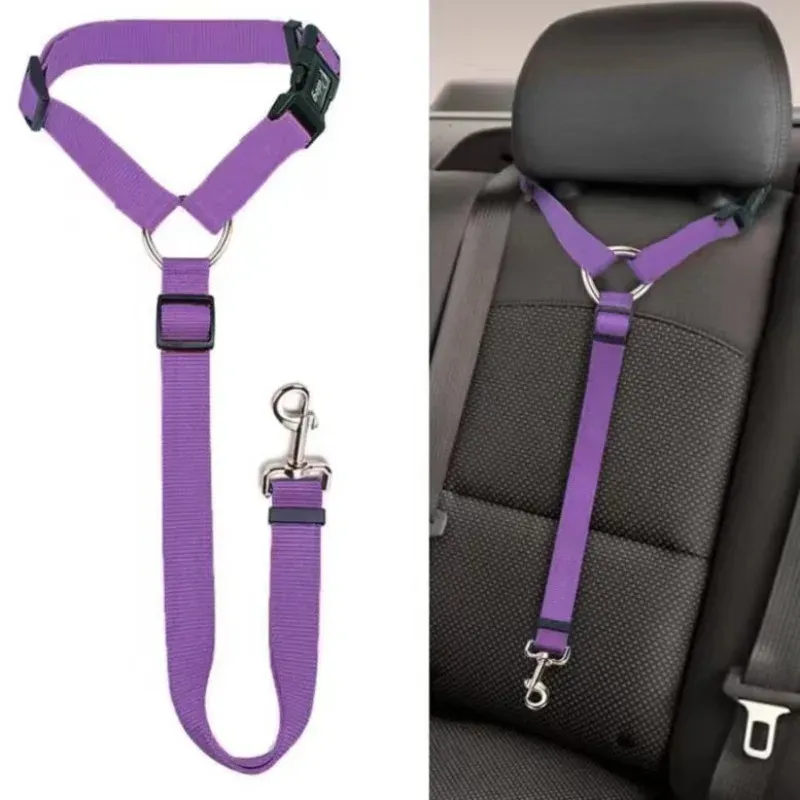 Ceinture de sécurité 2 en 1 pour voiture en nylon, unie, avec laisse en plomb, harnais réglable pour chien et collier pour animaux de compagnie 14