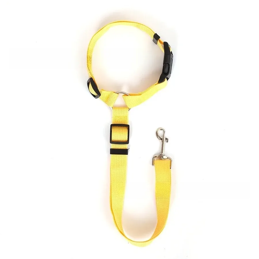 Ceinture de sécurité 2 en 1 pour voiture en nylon, unie, avec laisse en plomb, harnais réglable pour chien et collier pour animaux de compagnie 12