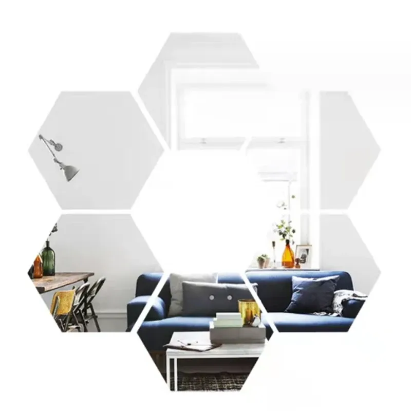 Lot de 6 ou 12 stickers muraux 3D hexagonaux miroir or rose, autocollants 9