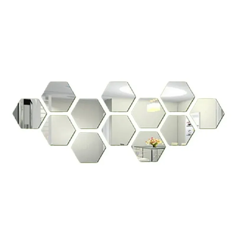 Lot de 6 ou 12 stickers muraux 3D hexagonaux miroir or rose, autocollants 12