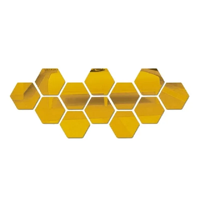 Lot de 6 ou 12 stickers muraux 3D hexagonaux miroir or rose, autocollants 11