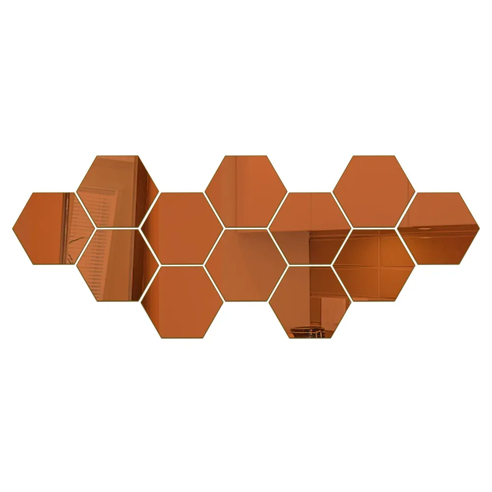 Lot de 6 ou 12 stickers muraux 3D hexagonaux miroir or rose, autocollants 10