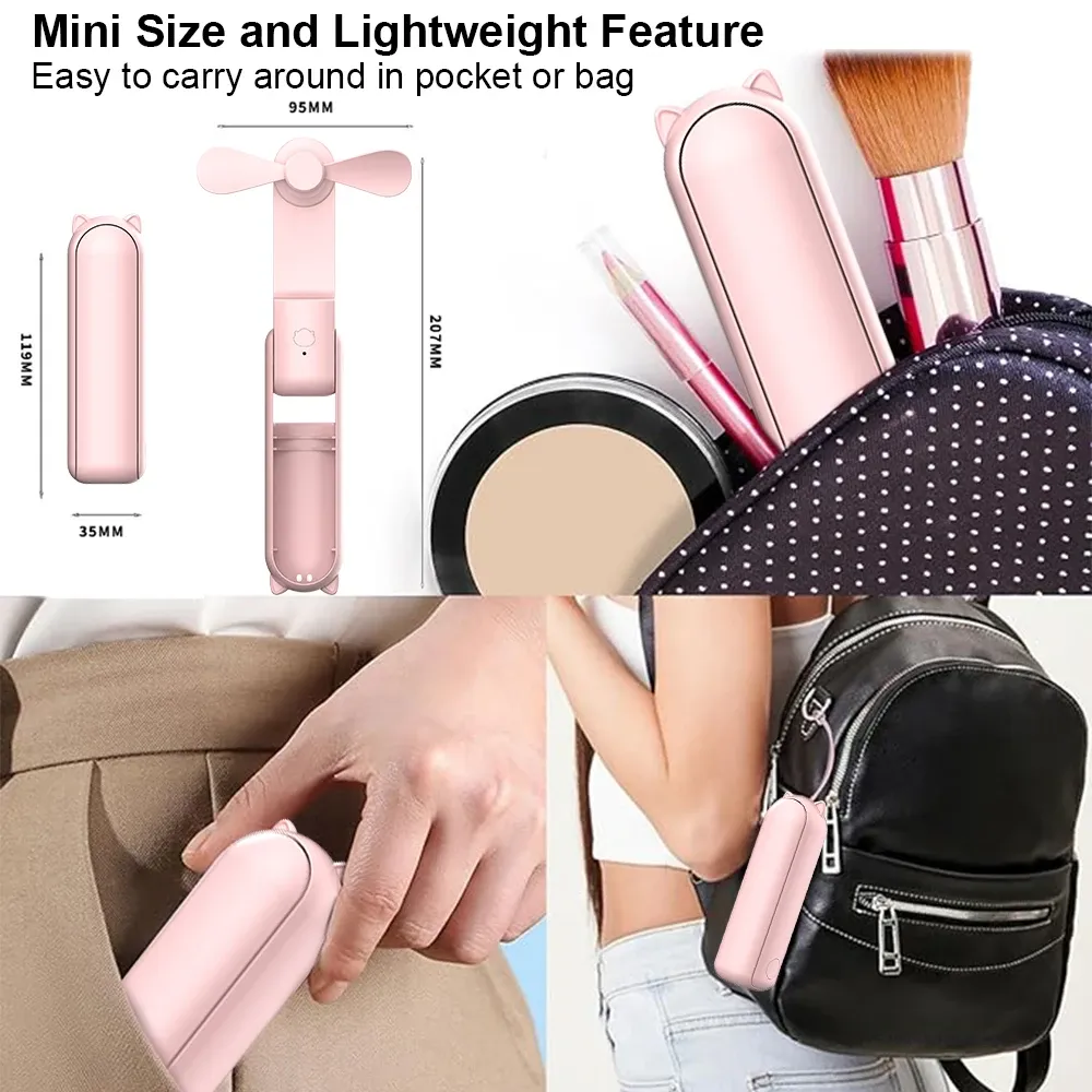 Mini ventilateur de poche portable, 2000 mAh, rechargeable par USB, pliable, pour l'extérieur 6