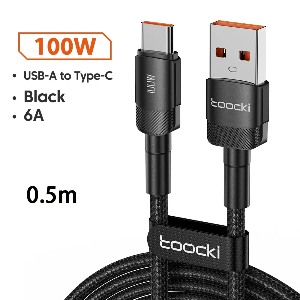 Câble USB vers USB-C Toocki 6A, charge rapide PD 100W, compatible Huawei, Xiaomi, Samsung et OnePlus 18
