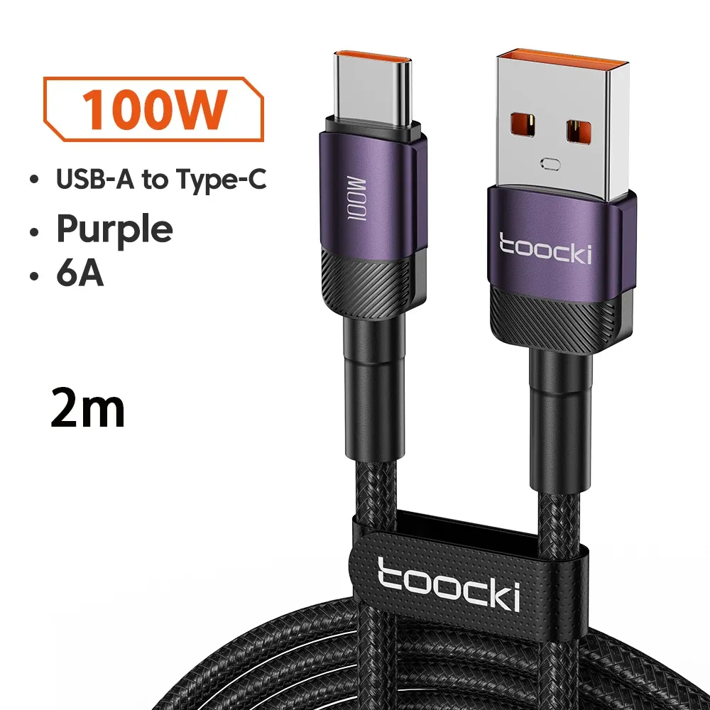 Câble USB vers USB-C Toocki 6A, charge rapide PD 100W, compatible Huawei, Xiaomi, Samsung et OnePlus 9