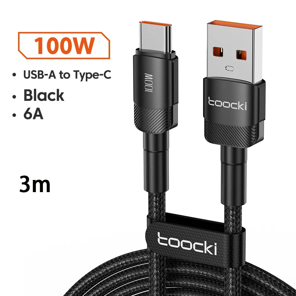 Câble USB vers USB-C Toocki 6A, charge rapide PD 100W, compatible Huawei, Xiaomi, Samsung et OnePlus 7